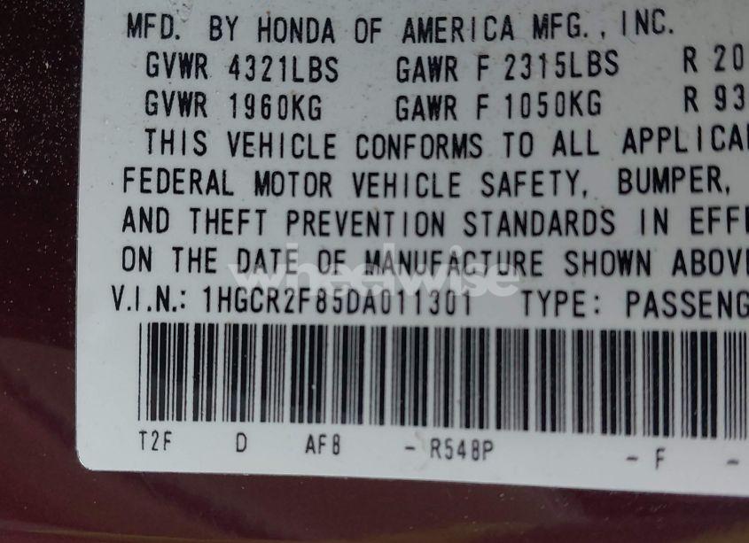 Photo 9 of 2013 Honda Accord EX-L (VIN 1HGCR2F85DA011301)