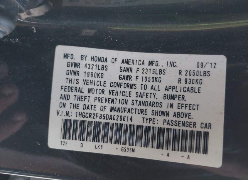 Photo 9 of 2013 Honda Accord EX-L (VIN 1HGCR2F85DA020614)