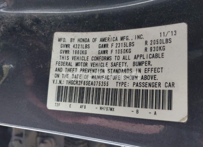 Photo 9 of 2014 Honda Accord EX-L (VIN 1HGCR2F85EA075355)