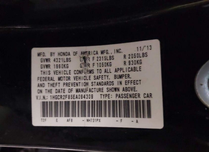 Photo 9 of 2014 Honda Accord EX-L (VIN 1HGCR2F85EA094309)
