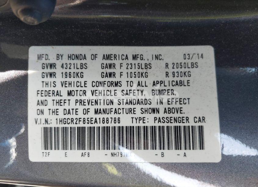 Photo 9 of 2014 Honda Accord EX-L (VIN 1HGCR2F85EA188786)