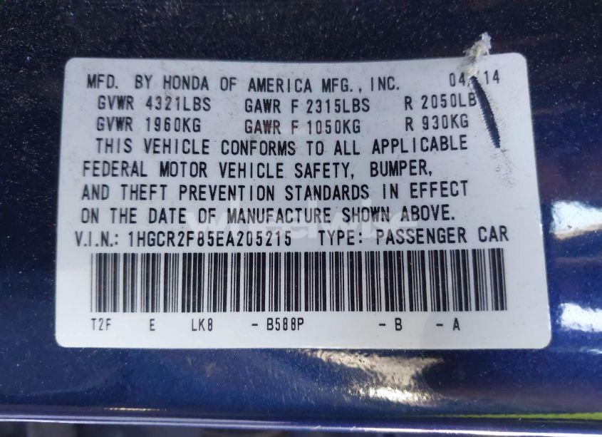 Photo 9 of 2014 Honda Accord EX-L (VIN 1HGCR2F85EA205215)