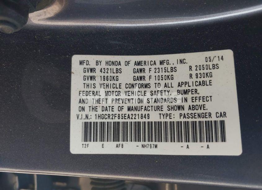 Photo 9 of 2014 Honda Accord EX-L (VIN 1HGCR2F85EA221849)