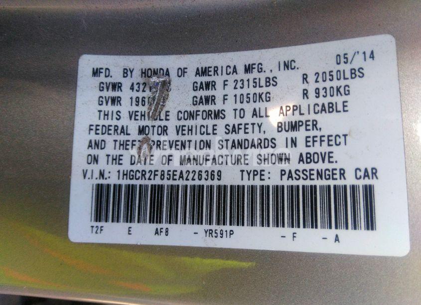 Photo 9 of 2014 Honda Accord EX-L (VIN 1HGCR2F85EA226369)