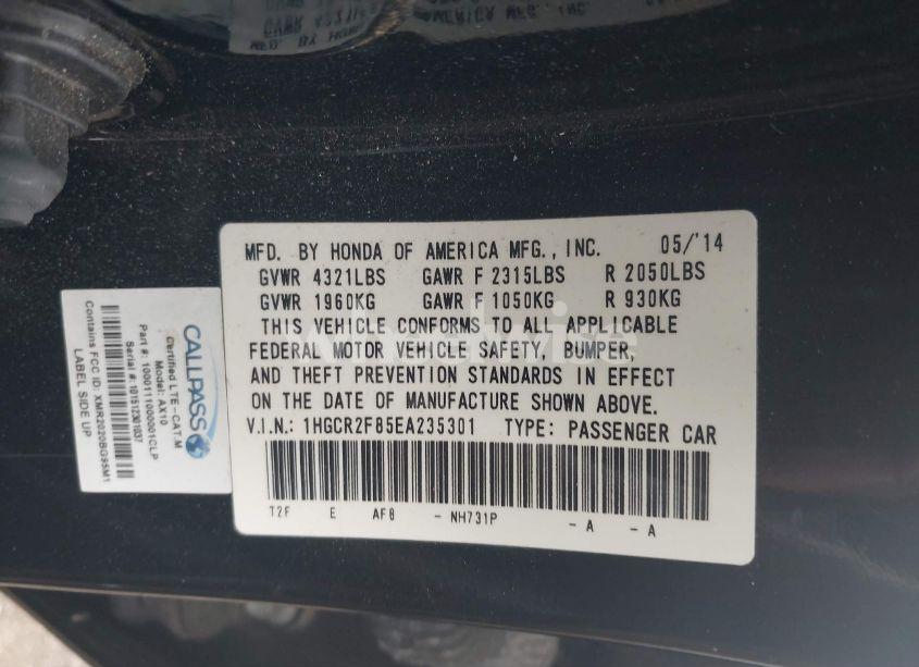 Photo 9 of 2014 Honda Accord EX-L (VIN 1HGCR2F85EA235301)