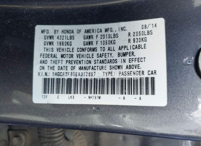 Photo 9 of 2014 Honda Accord EX-L (VIN 1HGCR2F85EA302687)