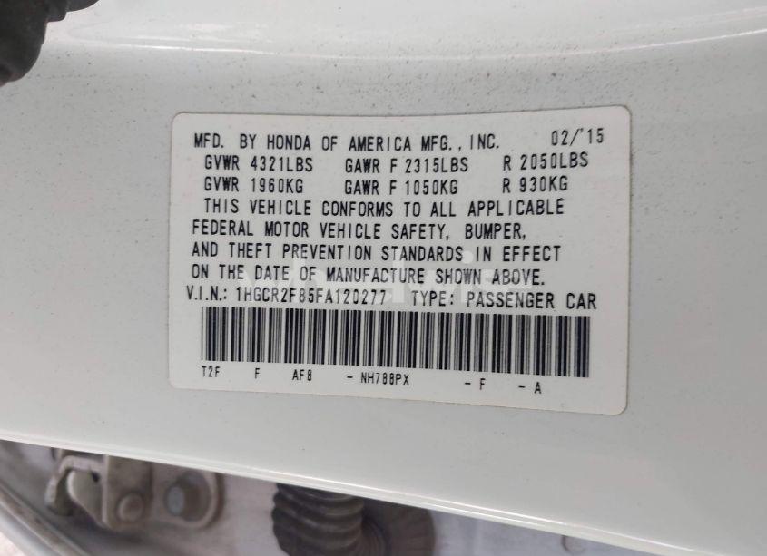 Photo 9 of 2015 Honda Accord EX-L (VIN 1HGCR2F85FA120277)