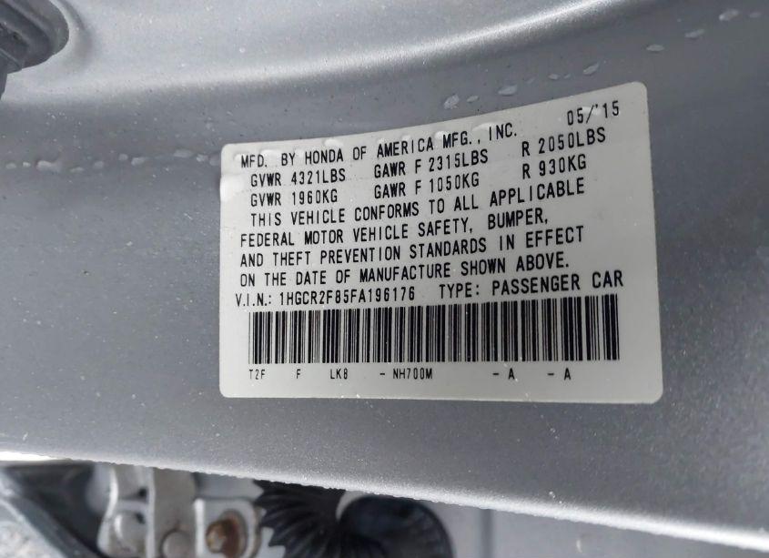 Photo 9 of 2015 Honda Accord EX-L (VIN 1HGCR2F85FA196176)