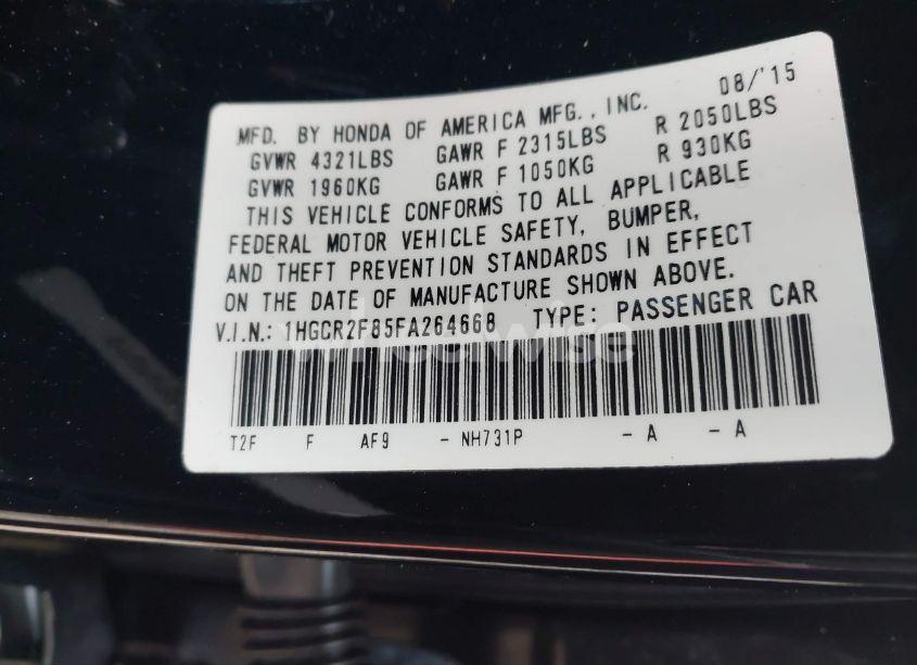 Photo 9 of 2015 Honda Accord EX-L (VIN 1HGCR2F85FA264668)