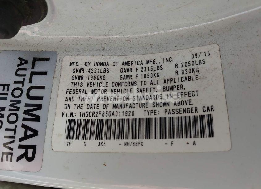 Photo 9 of 2016 Honda Accord EX-L (VIN 1HGCR2F85GA011920)