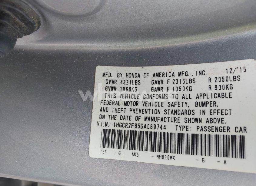 Photo 9 of 2016 Honda Accord EX-L (VIN 1HGCR2F85GA089744)