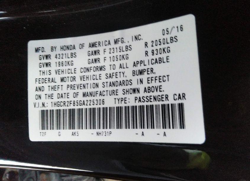 Photo 9 of 2016 Honda Accord EX-L (VIN 1HGCR2F85GA225306)