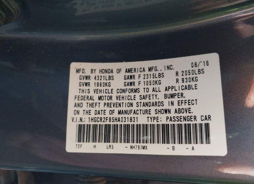 Photo 9 of 2017 Honda Accord EX-L (VIN 1HGCR2F85HA031831)