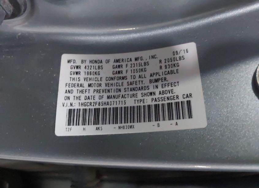 Photo 9 of 2017 Honda Accord EX-L (VIN 1HGCR2F85HA071715)