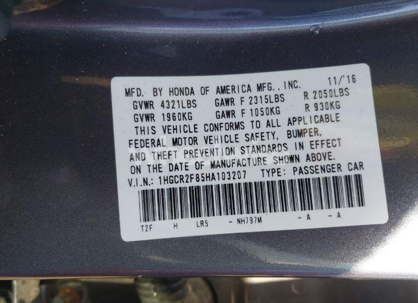 Photo 9 of 2017 Honda Accord EX-L (VIN 1HGCR2F85HA103207)