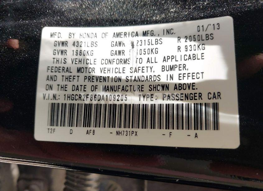 Photo 9 of 2013 Honda Accord EX-L (VIN 1HGCR2F86DA109205)