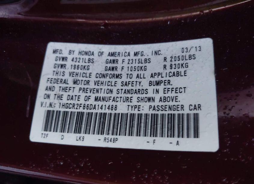 Photo 9 of 2013 Honda Accord EX-L (VIN 1HGCR2F86DA141488)