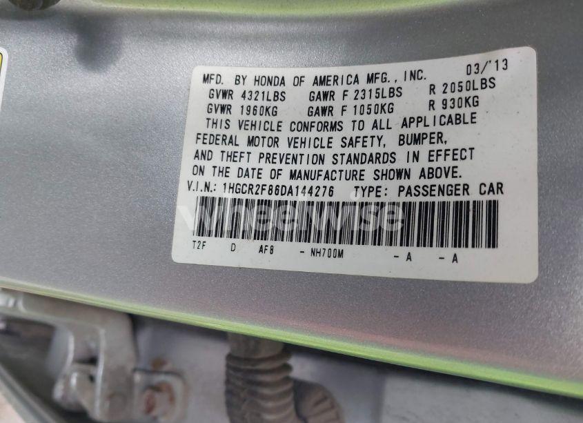 Photo 9 of 2013 Honda Accord EX-L (VIN 1HGCR2F86DA144276)