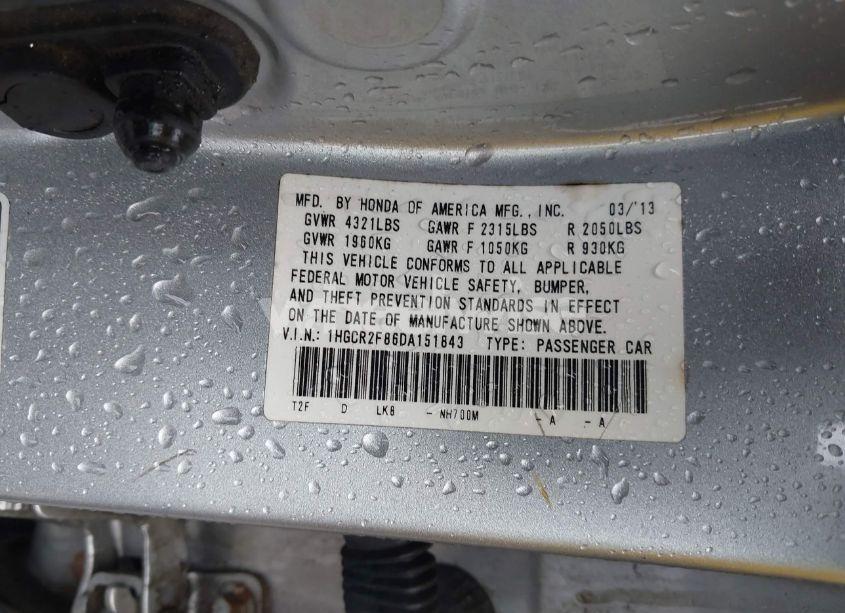 Photo 9 of 2013 Honda Accord EX-L (VIN 1HGCR2F86DA151843)