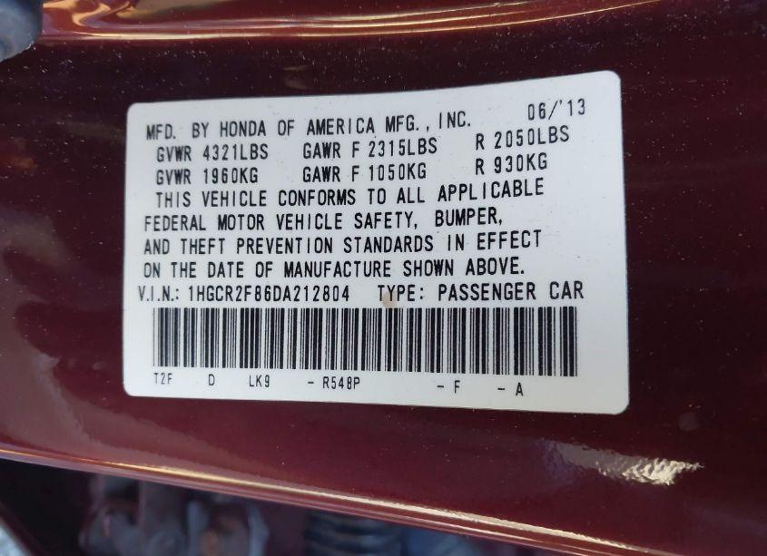 Photo 9 of 2013 Honda Accord EX-L (VIN 1HGCR2F86DA212804)