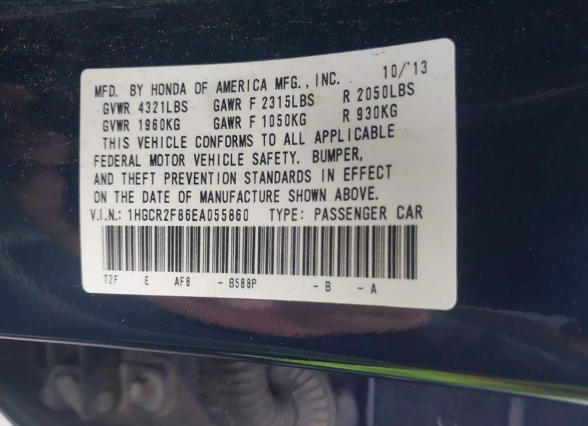 Photo 9 of 2014 Honda Accord EX-L (VIN 1HGCR2F86EA055860)