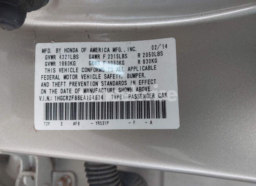 Photo 9 of 2014 Honda Accord EX-L (VIN 1HGCR2F86EA154534)
