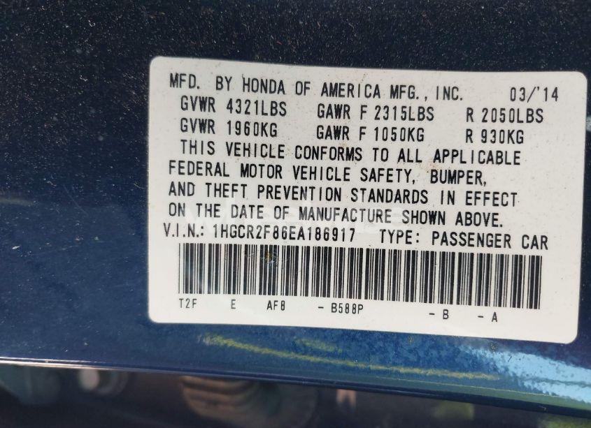 Photo 9 of 2014 Honda Accord EX-L (VIN 1HGCR2F86EA186917)