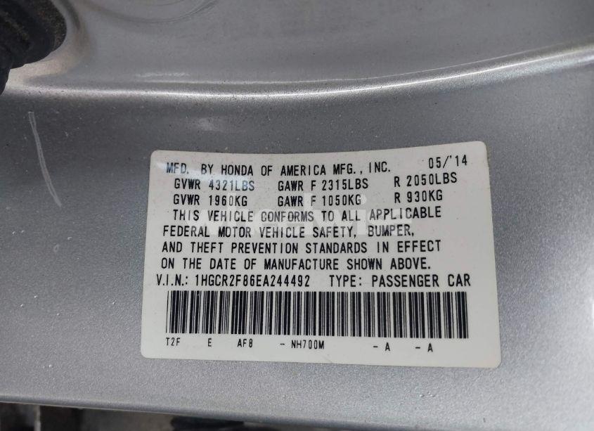 Photo 9 of 2014 Honda Accord EX-L (VIN 1HGCR2F86EA244492)