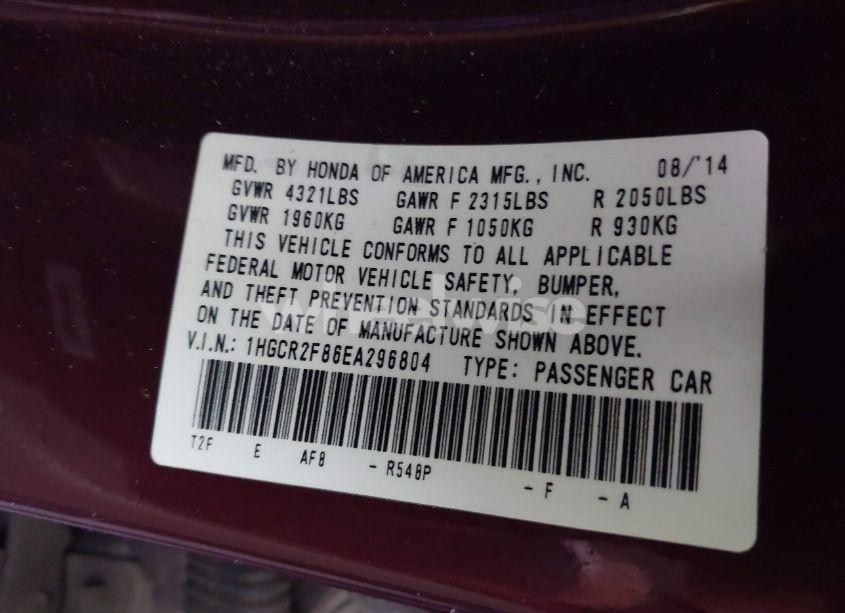 Photo 9 of 2014 Honda Accord EX-L (VIN 1HGCR2F86EA296804)