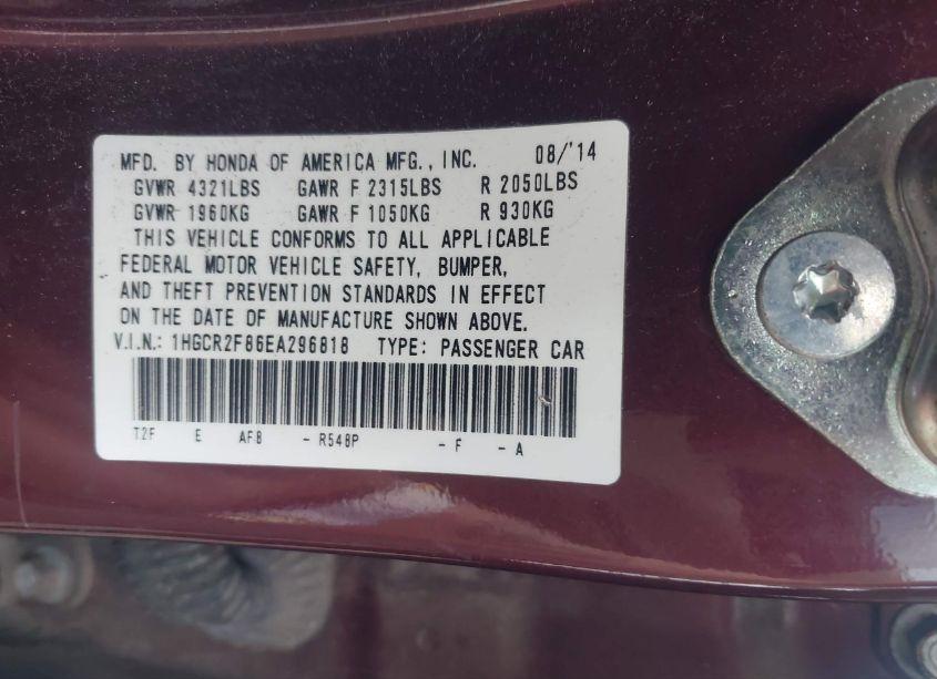 Photo 9 of 2014 Honda Accord EX-L (VIN 1HGCR2F86EA296818)