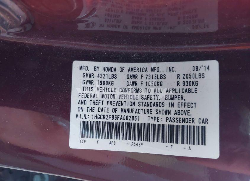 Photo 9 of 2015 Honda Accord EX-L (VIN 1HGCR2F86FA002061)