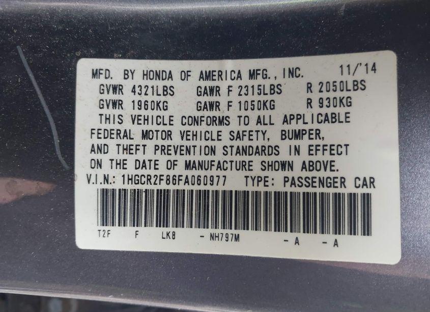 Photo 9 of 2015 Honda Accord EX-L (VIN 1HGCR2F86FA060977)