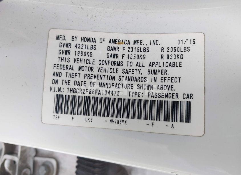 Photo 9 of 2015 Honda Accord EX-L (VIN 1HGCR2F86FA104475)