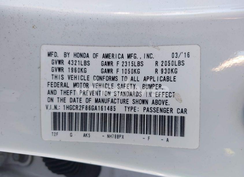 Photo 9 of 2016 Honda Accord EX-L (VIN 1HGCR2F86GA161485)