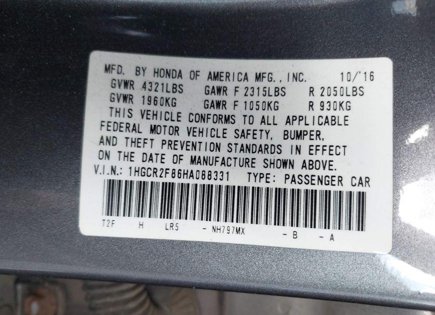 Photo 9 of 2017 Honda Accord EX-L (VIN 1HGCR2F86HA088331)