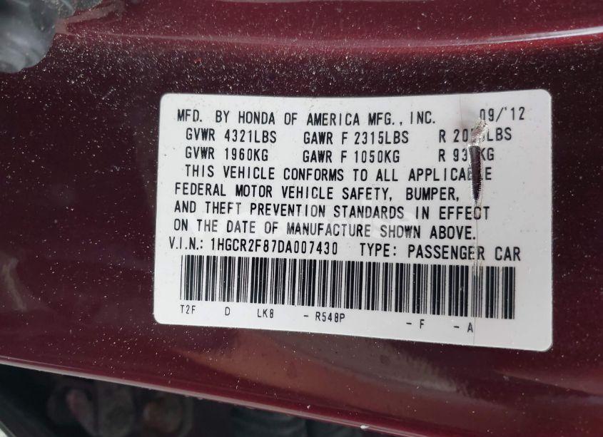 Photo 9 of 2013 Honda Accord EX-L (VIN 1HGCR2F87DA007430)