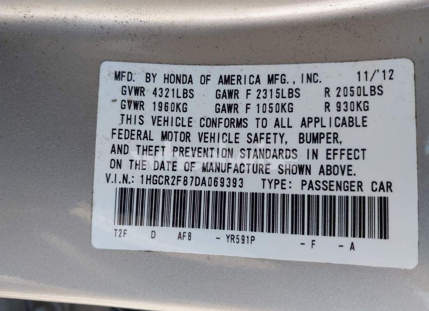 Photo 9 of 2013 Honda Accord EX-L (VIN 1HGCR2F87DA069393)