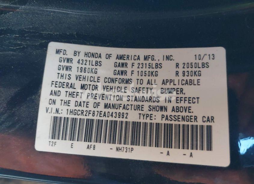 Photo 9 of 2014 Honda Accord EX-L (VIN 1HGCR2F87EA043992)