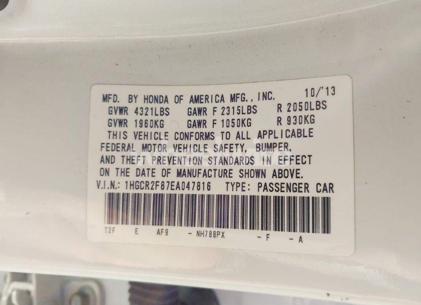 Photo 9 of 2014 Honda Accord EXL (VIN 1HGCR2F87EA047816)