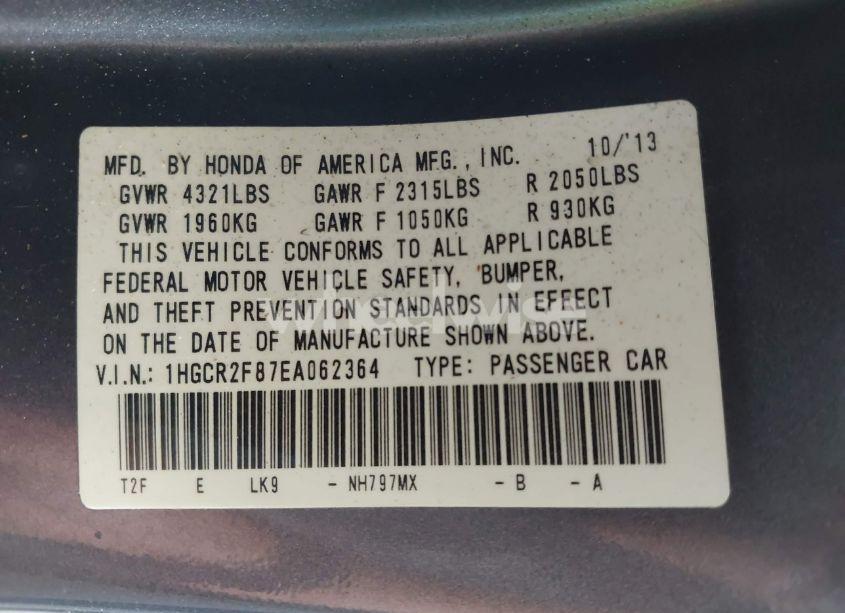 Photo 9 of 2014 Honda Accord EX-L (VIN 1HGCR2F87EA062364)