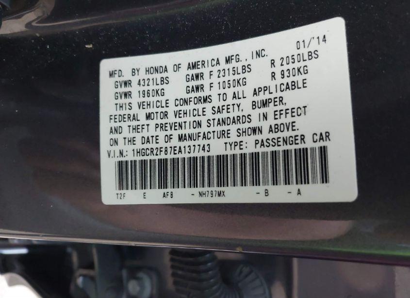 Photo 9 of 2014 Honda Accord EX-L (VIN 1HGCR2F87EA137743)