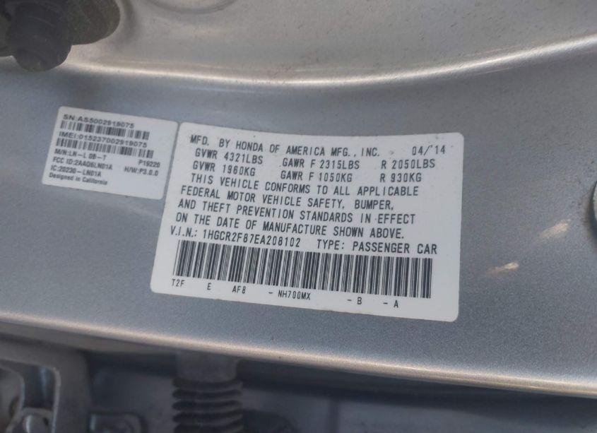 Photo 9 of 2014 Honda Accord EX-L (VIN 1HGCR2F87EA208102)