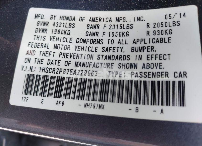 Photo 9 of 2014 Honda Accord EX-L (VIN 1HGCR2F87EA229063)