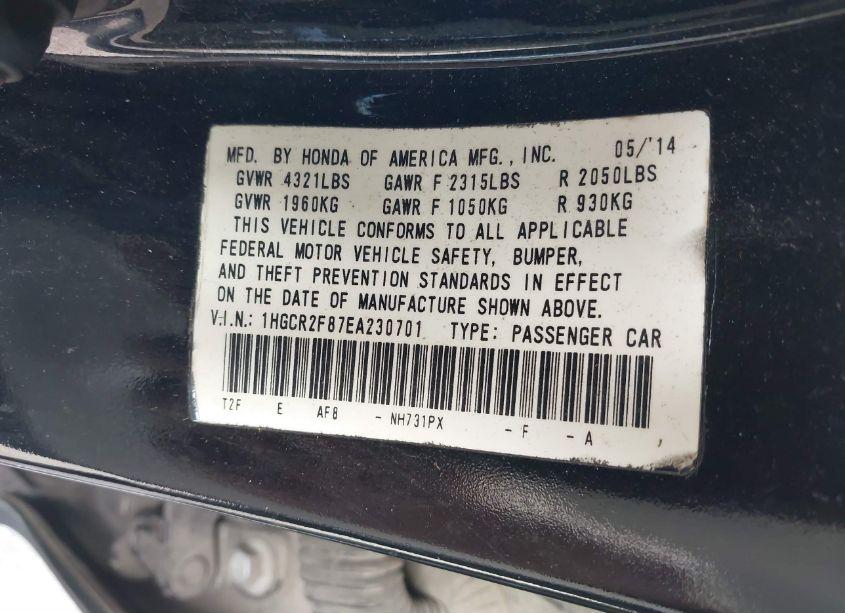 Photo 9 of 2014 Honda Accord EX-L (VIN 1HGCR2F87EA230701)