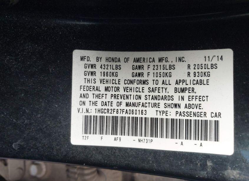 Photo 9 of 2015 Honda Accord EX-L (VIN 1HGCR2F87FA060163)