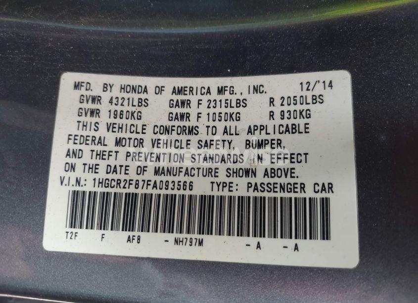 Photo 9 of 2015 Honda Accord EX-L (VIN 1HGCR2F87FA093566)