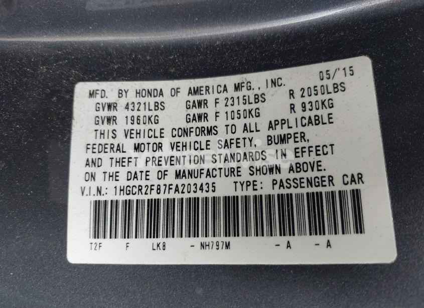 Photo 9 of 2015 Honda Accord EX-L (VIN 1HGCR2F87FA203435)