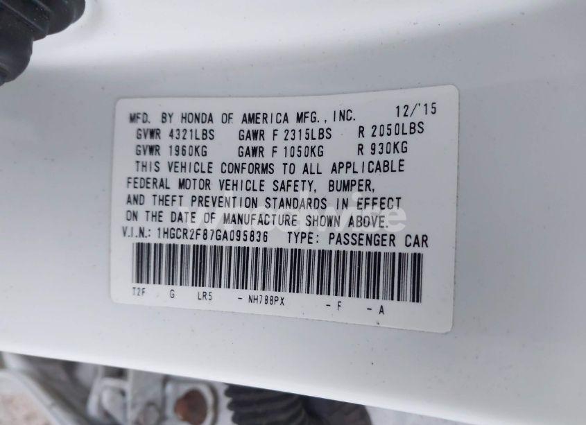 Photo 9 of 2016 Honda Accord EX-L (VIN 1HGCR2F87GA095836)