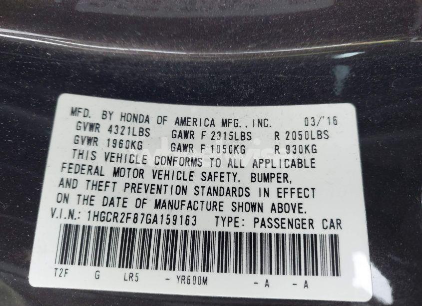 Photo 9 of 2016 Honda Accord EX-L (VIN 1HGCR2F87GA159163)