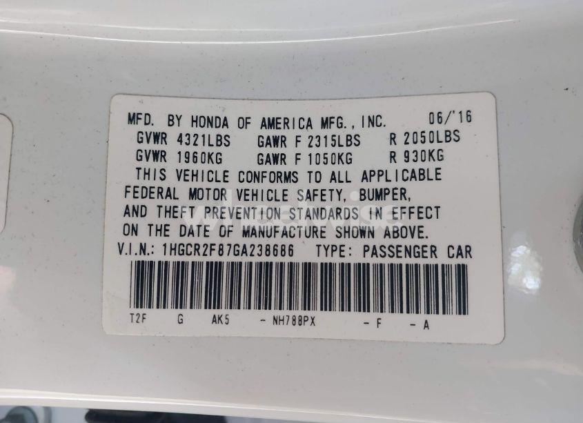 Photo 8 of 2016 Honda Accord EX-L (VIN 1HGCR2F87GA238686)